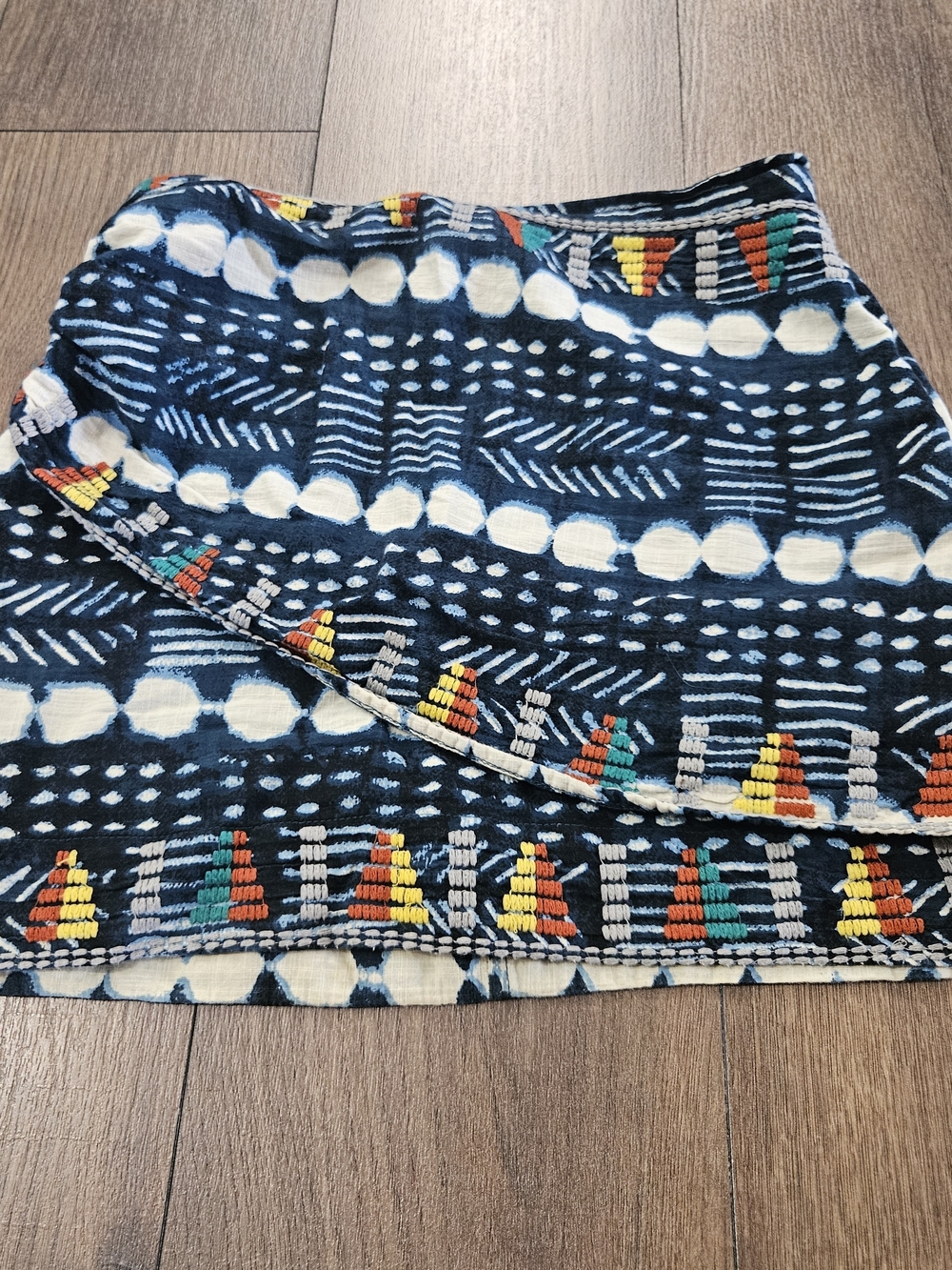 Boho Patterned Asymmetrical Mini Skirt Free People Blue and White Size 4